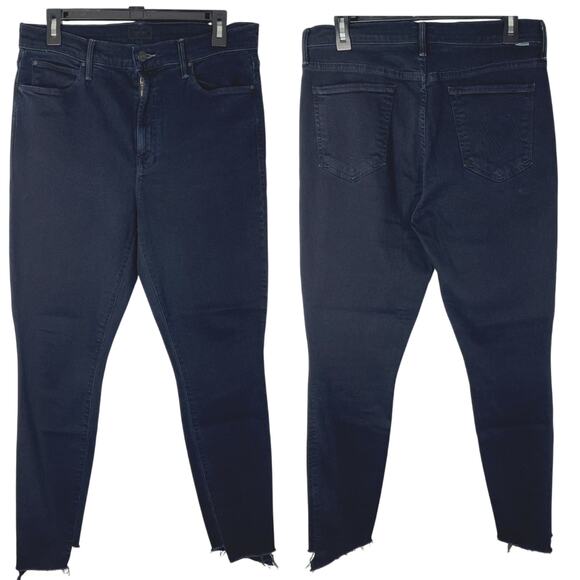 MOTHER Denim - Mother The Stunner Zip Two Step Fray High Rise Stretch Dark Skinny Jeans